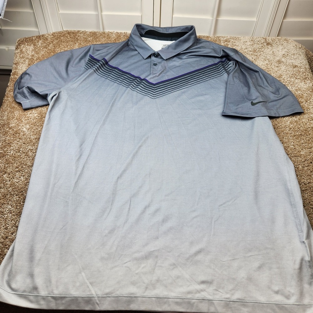 Nike Golf Tour Performance Dri-FIT Ombre Chevron Polo Shirt Mens XXL Grey Purple